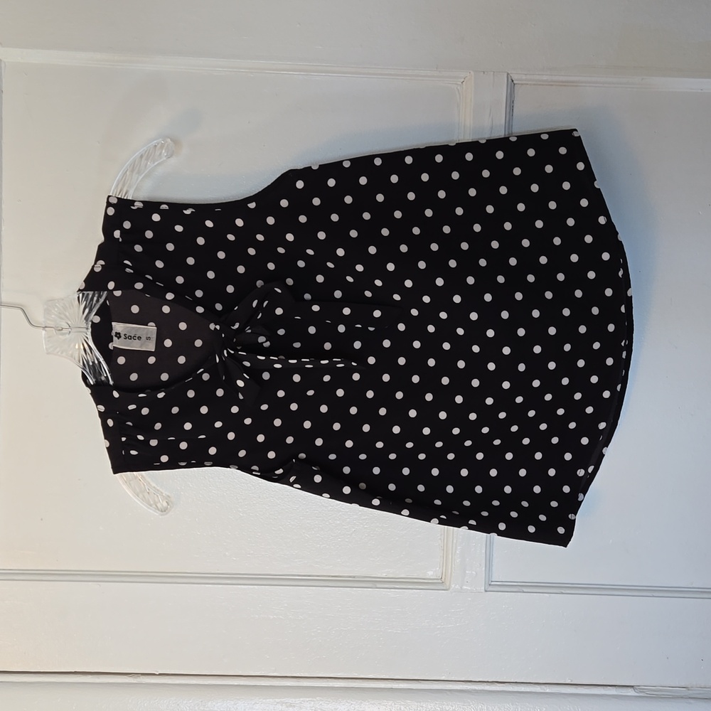Sleeveless Polka Dot Tie-Neck Blouse - Black/White